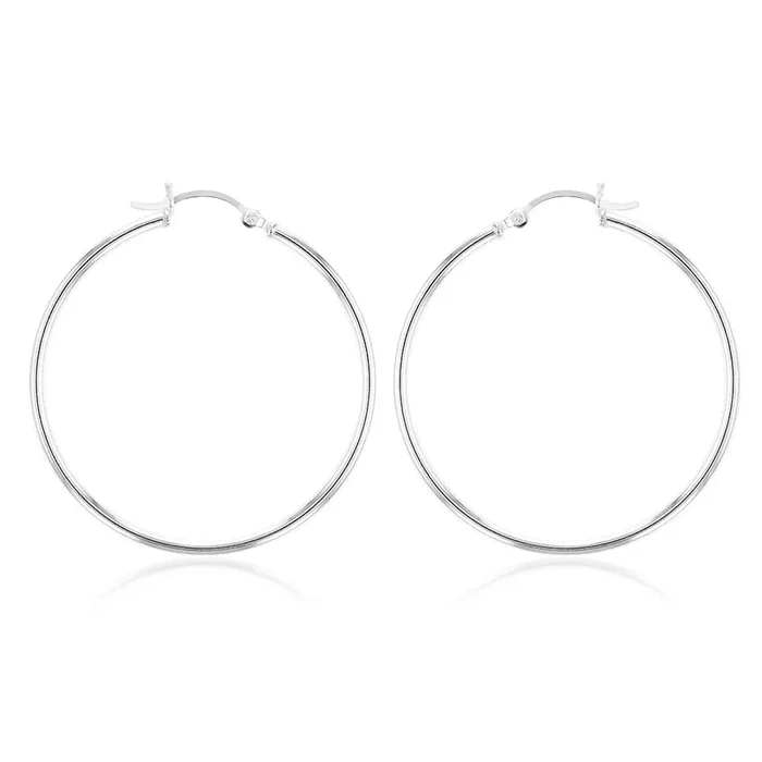 Sterling Silver Plain Round 40mm Hoop Earrings