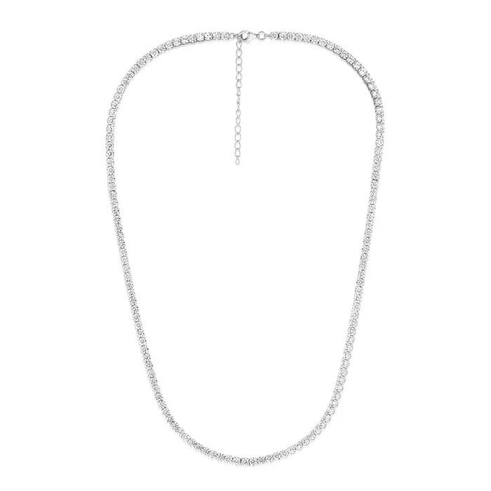 Sterling Silver Rhodium Plated 3mm Cubic Zirconia 45cm Chain