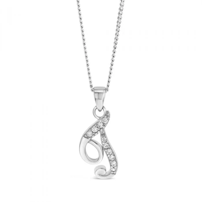 Sterling Silver Rhodium Plated Cubic Zirconia Script “T ” Initial Pendant
