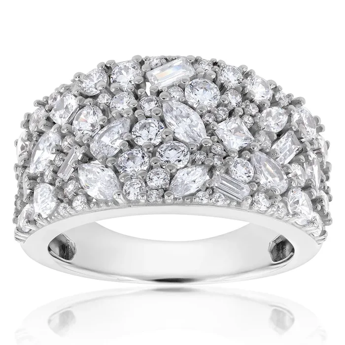 Sterling Silver Rhodium Plated Fancy Broad Ring