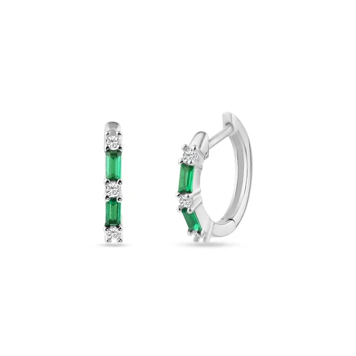 Sterling Silver Rhodium Plated Green CZ Huggie Hoop Earring 13.2mm – STE01331-GREEN