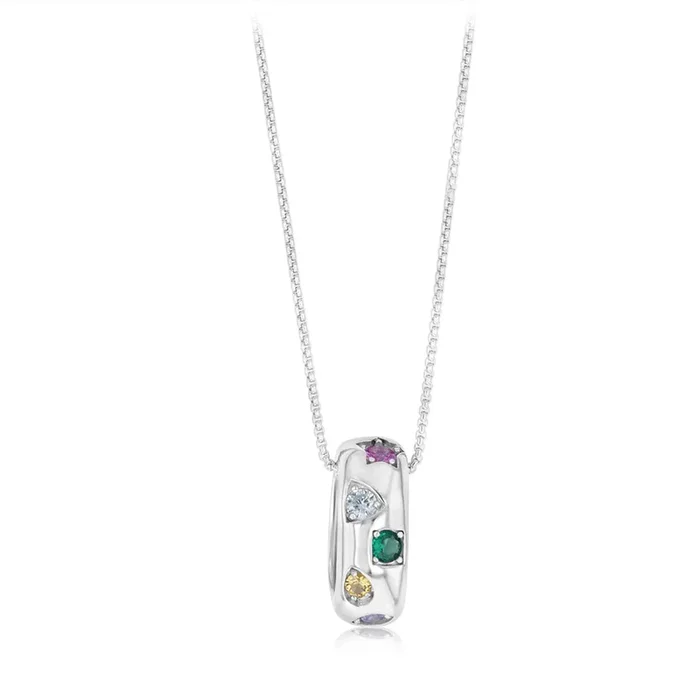 Sterling Silver Rhodium Plated Multicolour Cubic Zirconia Ring Pendant On Chain