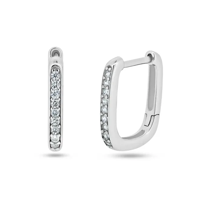 Sterling Silver Rhodium Plated Rectangular CZ Hoop Earring – STE01360