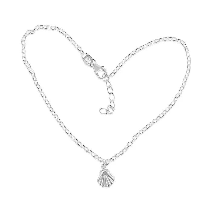 Sterling Silver Sea Shell Charm On 23+2cm Anklet