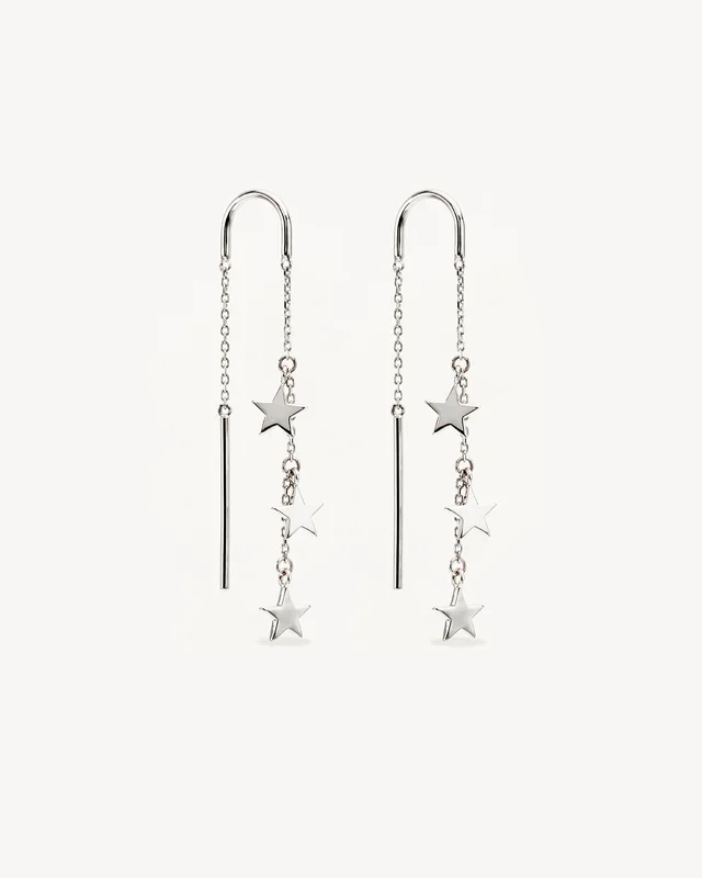 Sterling Silver Star Bright Thread Earrings