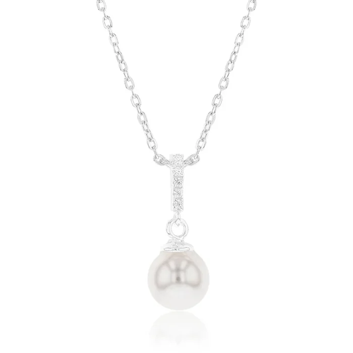 Sterling Silver Swarovski Pearl Pendant On 42+3cm Chain