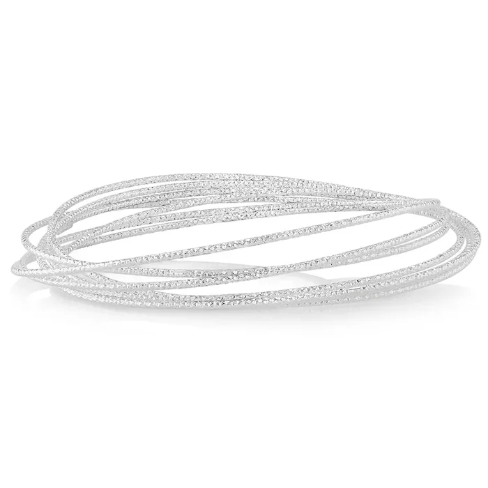 Sterling Silver Textured Bunch Of Seven Bangles