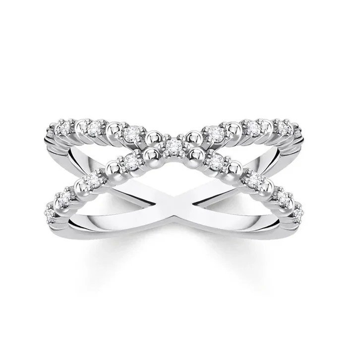 Sterling Silver Thomas Sabo Charm CLub Fine Zirconia Cross Ring