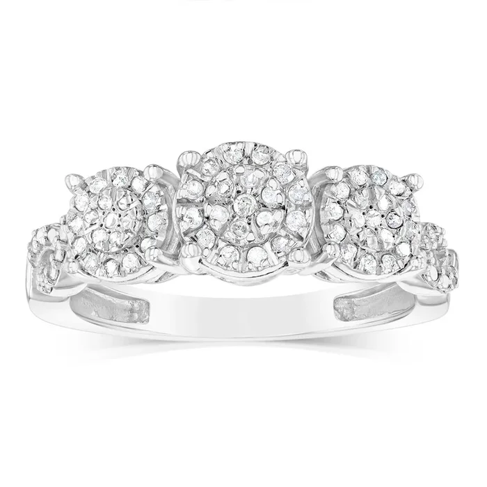 Sterling Silver Trilogy Ring with 1/5 Carat Diamonds