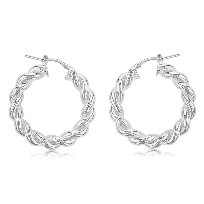 Sterling Silver Twisted Fancy 20mm Hoop Earrings