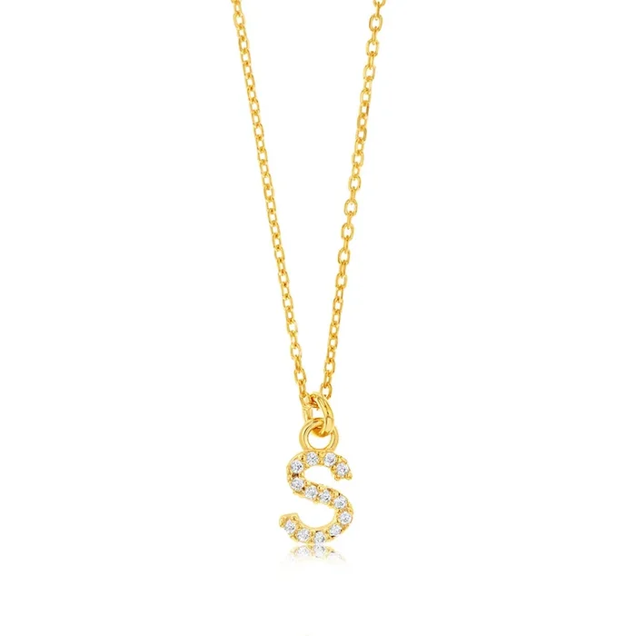 Sterling Silver Yellow Gold Plated Initail “S” Pendant On 45cm Chain