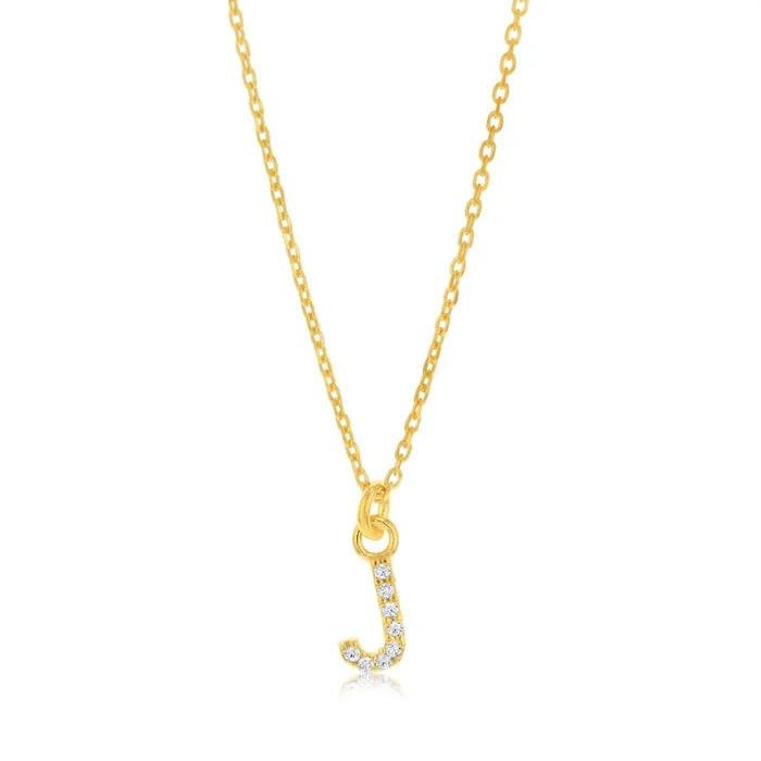 Sterling Silver Yellow Gold Plated Initial “J” Pendant on 45cm Chain