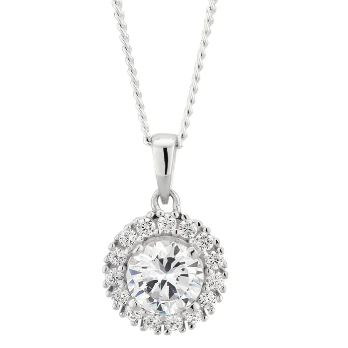 Sterling Silver Zirconia Fancy Round Pendant