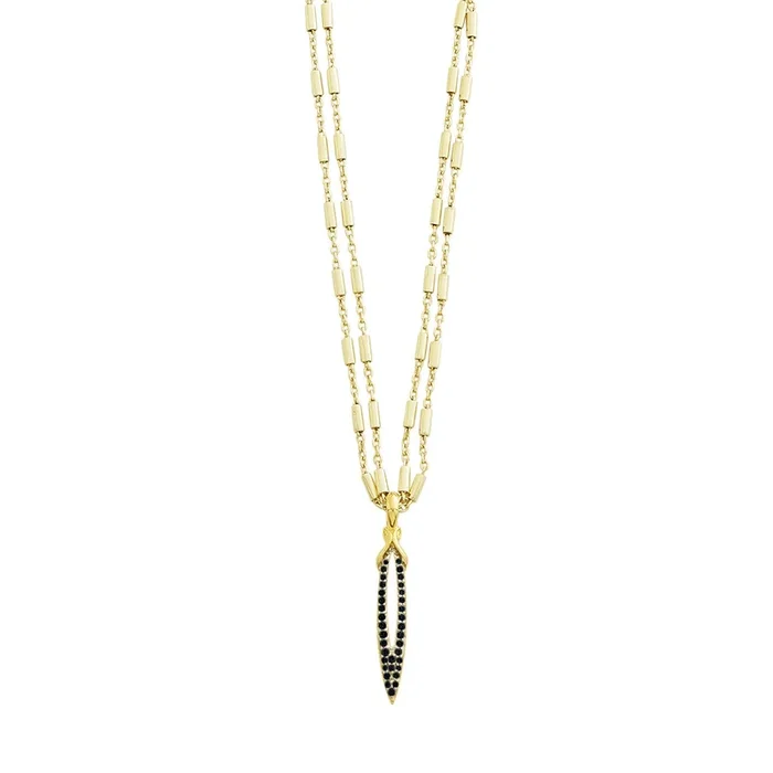 Stiletto Pavé Bar Chain Pendant – 18K Gold Vermeil + CZ Noir