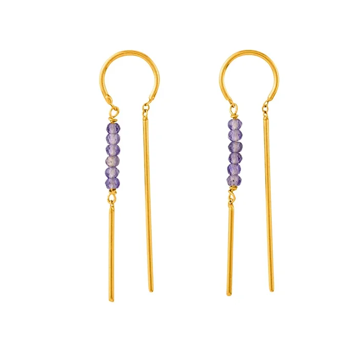 Stony Tiny Dancer Threaders in Iolite & Gold – 1 1/2″ L