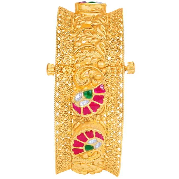 Stunning Antique Openable Kara With Kundan & Gemstones in 22K Gold