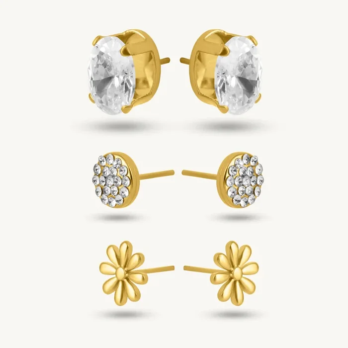 Sun Petal Oval Sparkle Earring Set