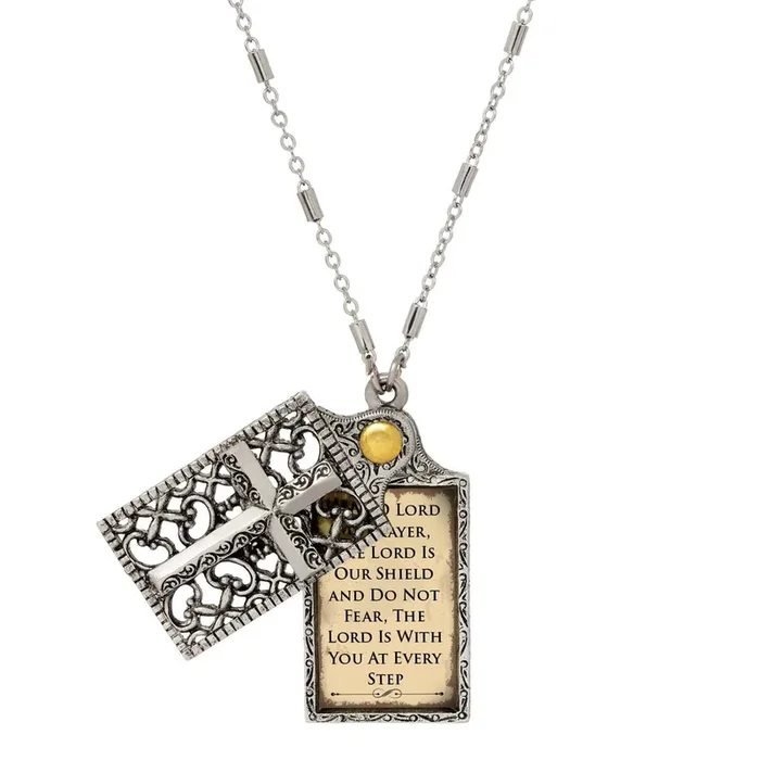 Symbols Of Faith Cross and “Hear O Lord” Slide Locket Necklace 28″