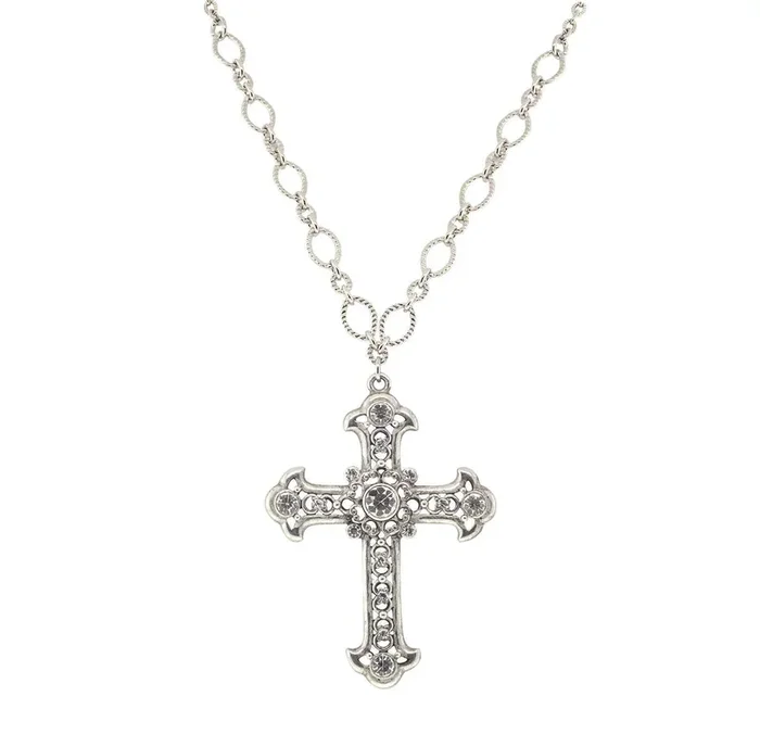 Symbols Of Faith Crystal Large Cross Pendant Necklace 28″ Adjustable