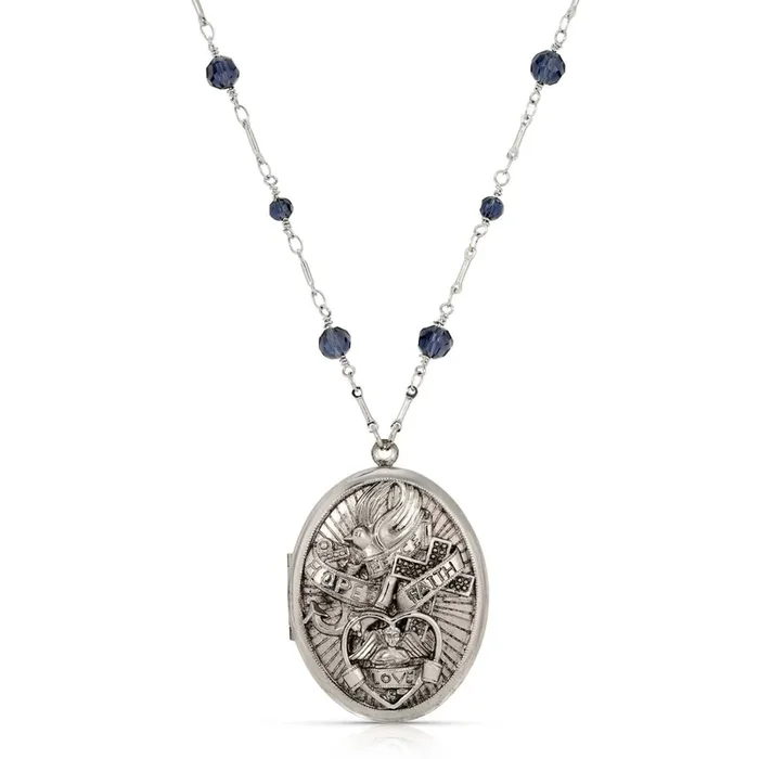 Symbols Of Faith Love Hope Faith Peace Photo Locket Necklace 28″