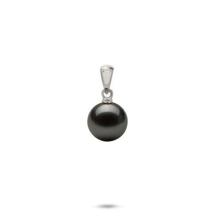 Tahitian Black Pearl Pendant in White Gold – 9-10mm
