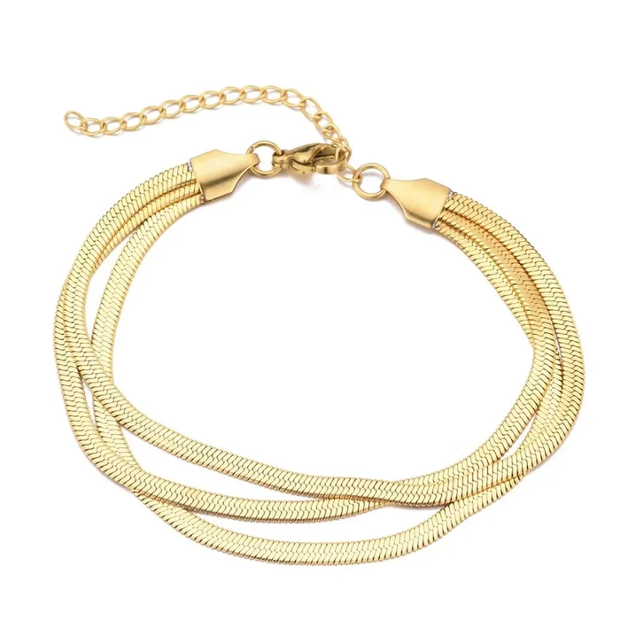 Tarnish Resistant 18k Gold Plated Multi-Strand Herringbone Chain Bracelet
