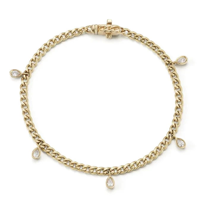 Taylor Elaine Bezel Pear Cuban Chain Station Bracelet