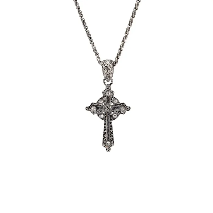 Textured Silver Celtic Cross Pendant – Cubic Zirconia- Small