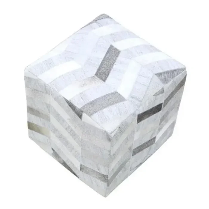 The Rug Decor Silver and Brown Chevron Pouf made with Genuine Leather (In-Store Pickup Only)