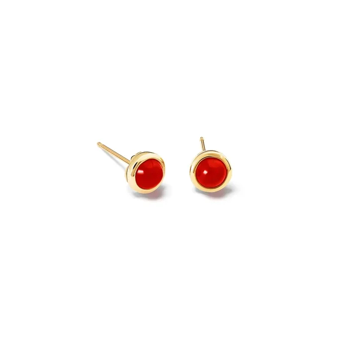Theresa Stud Earrings Yellow Gold – Cabochon Cornelian