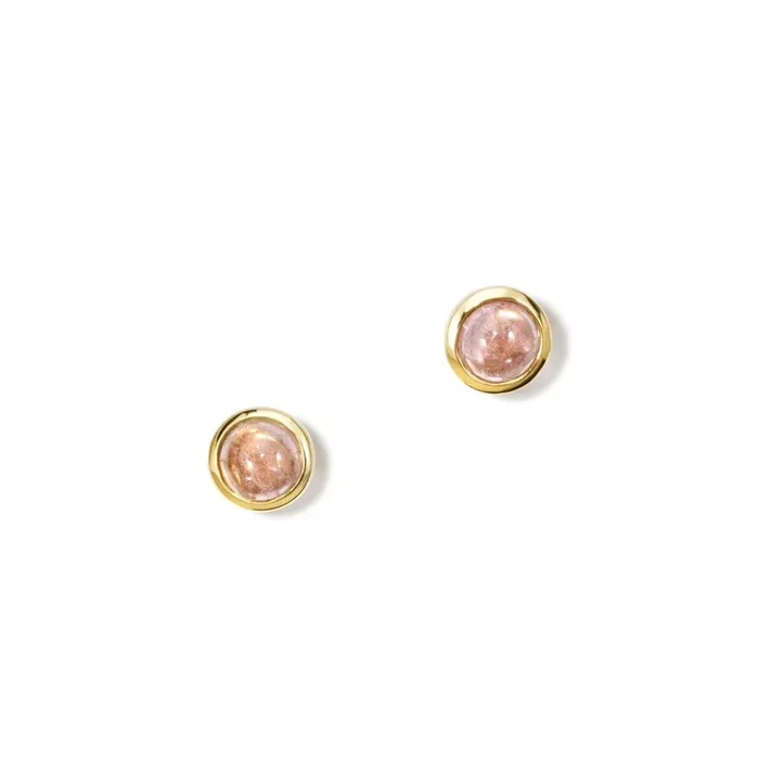Theresa Stud Earrings Yellow Gold – Cabochon Pink Tourmaline