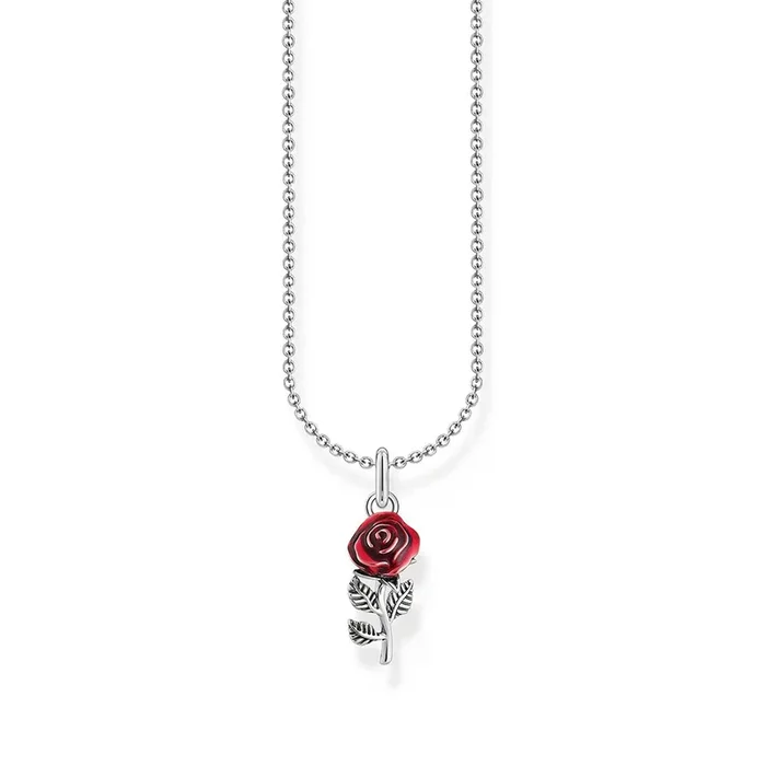 Thomas Sabo Sterling Silver Basic Red Rose Pendant On Chain