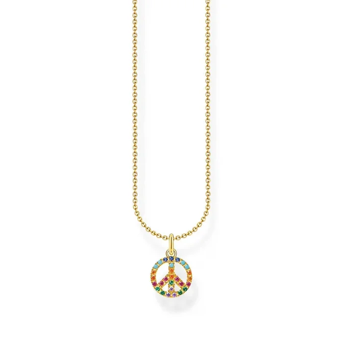 Thomas Sabo Sterling Silver Gold Plated Charm Club Rainbow Peace Pendant On Chain