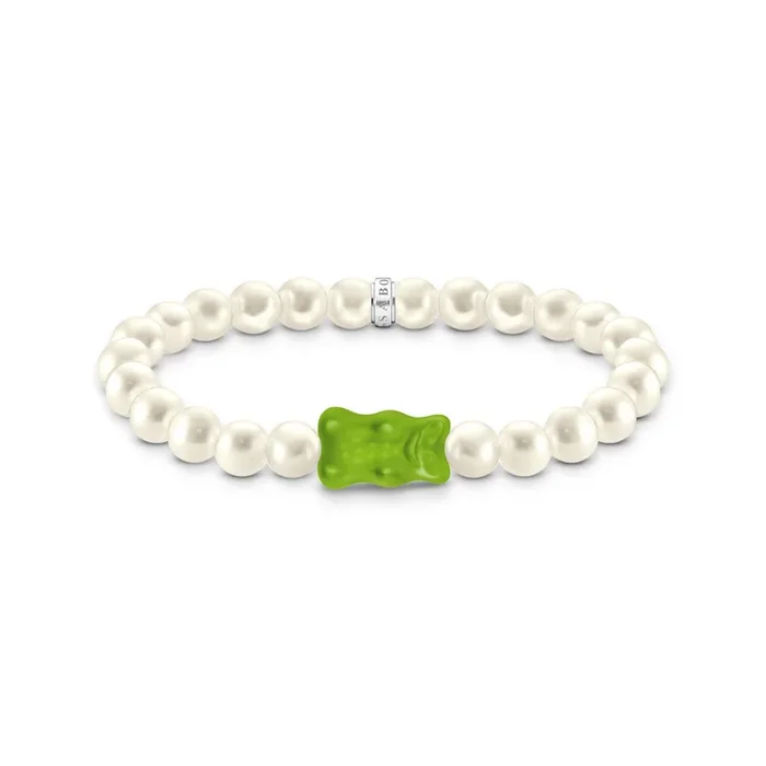 Thomas Sabo Sterling Silver Haribo Pearl Apple Green Bear 17cm Bracelet