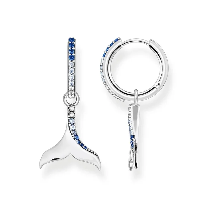 Thomas Sabo Sterling Silver Ocean Dolphin Tail Blue Cubic Zirconia Earrings