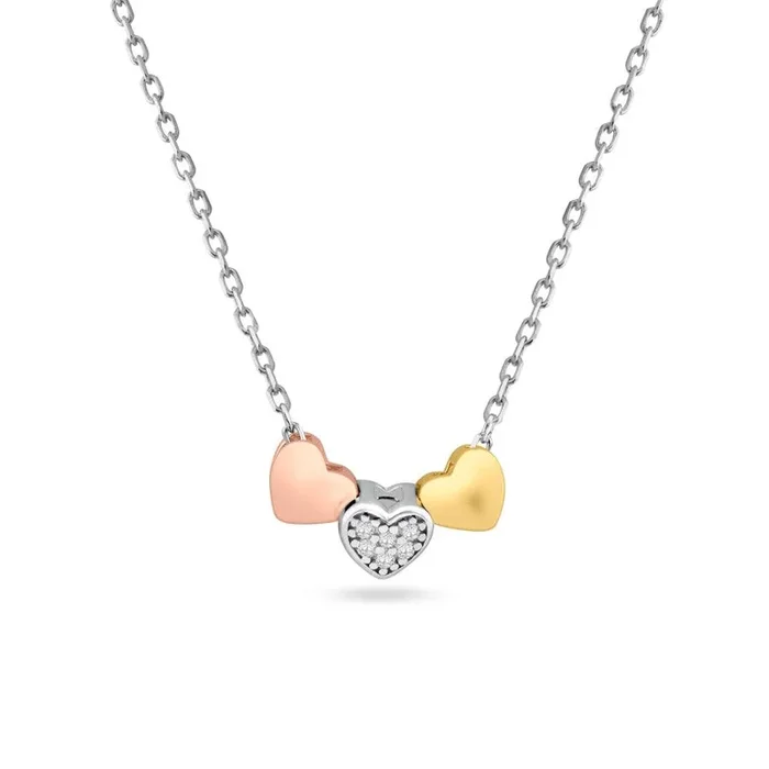 Three-Tone 925 Sterling Silver Heart Charms Necklace – STP01530