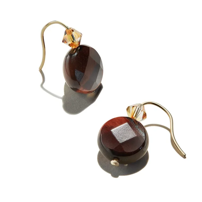 Tiger’s Eye Gemstone Earrings, Burnt Red