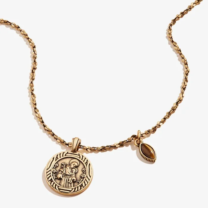 Tiger’s Eye Gemstone + Saint Anthony Duo Charm Necklace