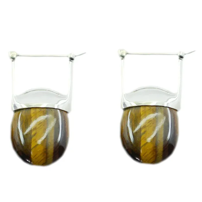 Tiger Eye French Aaliyah Solitaire Dangle Brown 925 Sterling Silver Earring