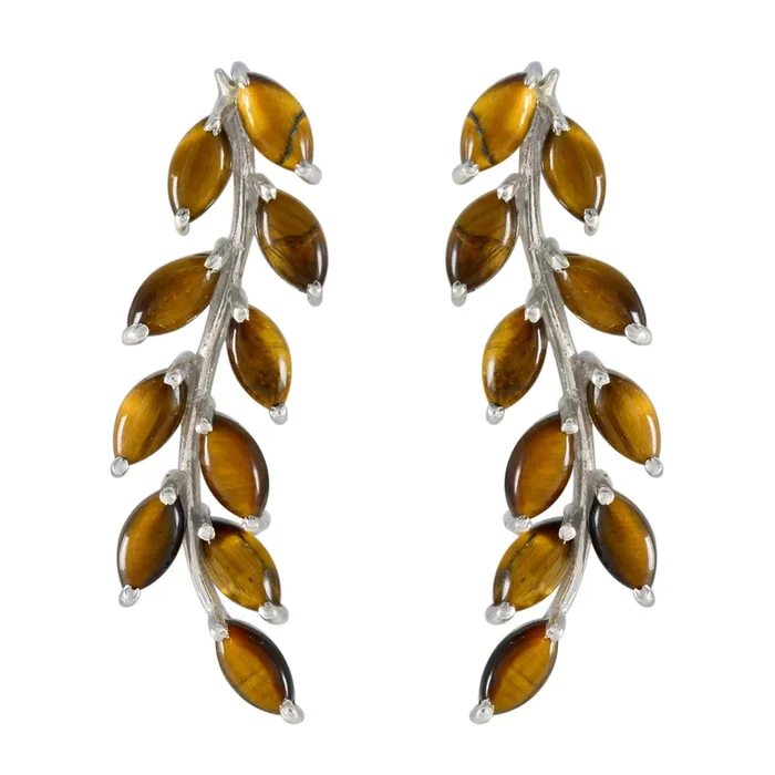 Tiger Eye Middle Eastern Patricia multiple Stud Brown 925 Sterling Silver Earring