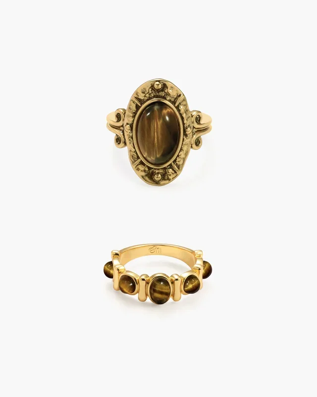 Tigerauge-Ring-Set