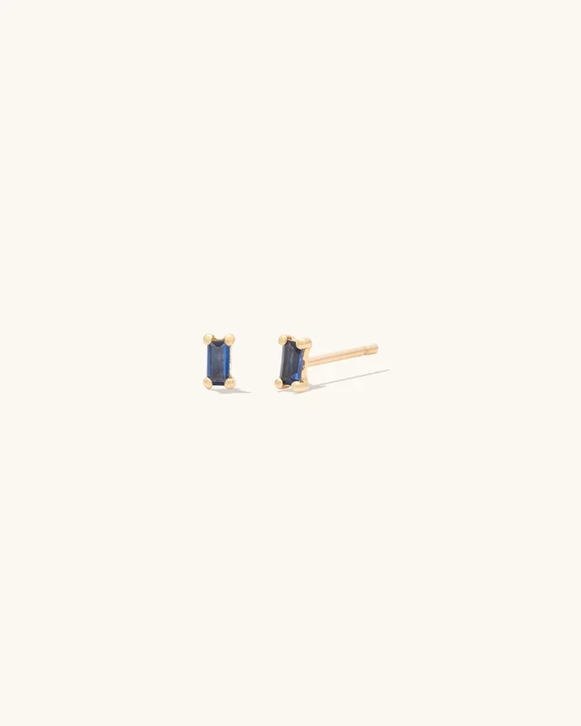 Tiny Blue Sapphire Baguette Studs