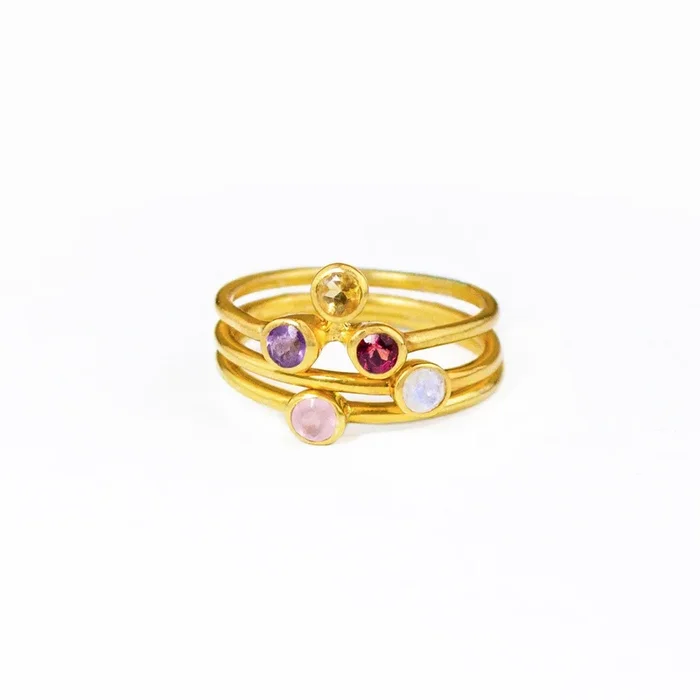 Tiny Cluster Ring Combo, Triple Birthstone Mother’s Ring Set