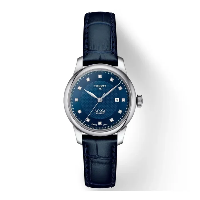 Tissot T-Classic Le Locle auto diamond watch with blue dial and blue leather strap, 29 mm – Lepage