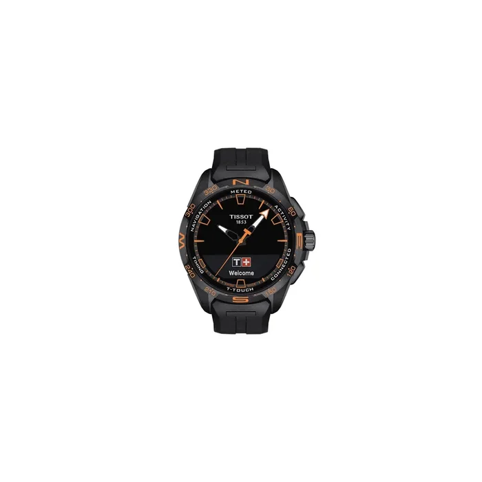 Tissot T-Touch Connect Solar watch orange black rubber bracelet 47,5 mm