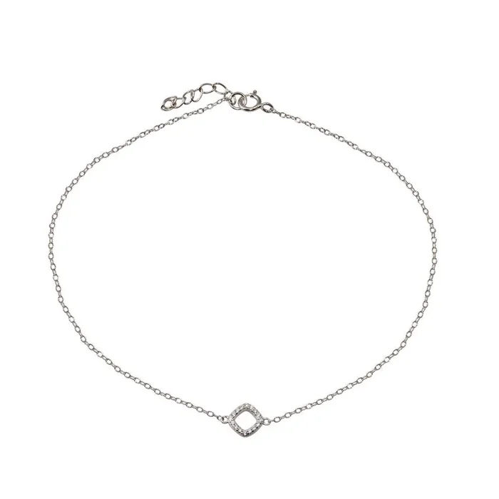 Tobillera colgante cuadrada de plata de ley 925 rodiada con circonita cúbica transparente – STA00002