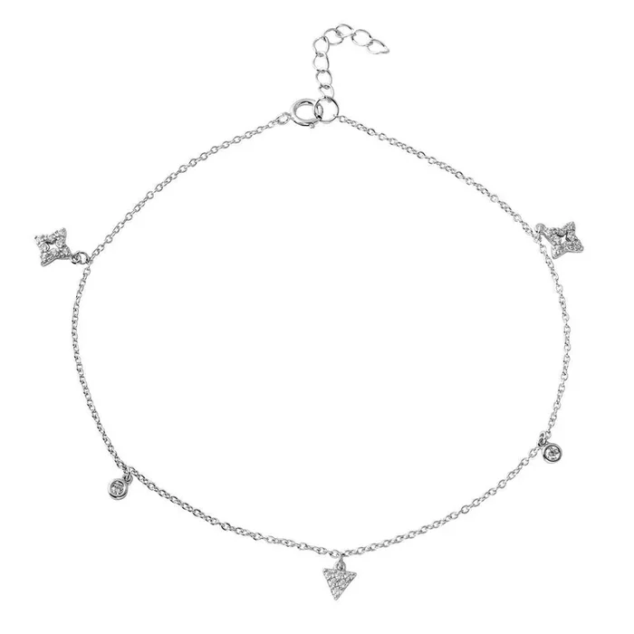 Tobillera de plata de ley 925 rodiada con forma de triángulo y rombo y circonita – BGF00017