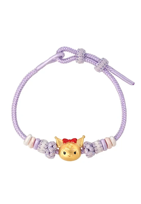 TOMEI Chomel X Sanrio Kuromi Charm with Purple Rope Bracelet, Yellow Gold 999 (5D)