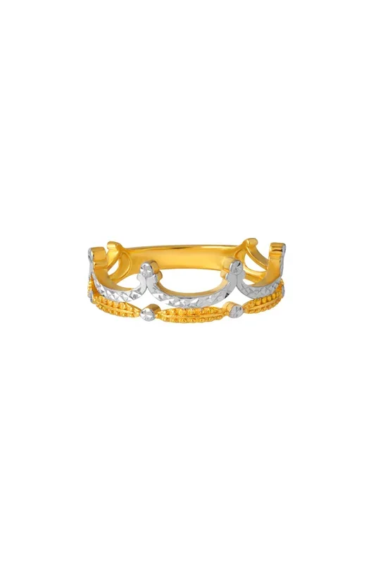 TOMEI Dual-Tone Crown Ring, Yellow Gold 916