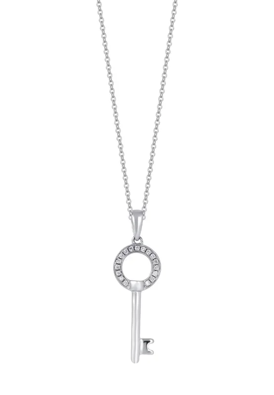 TOMEI Key Diamond Pendant Set, White Gold 585